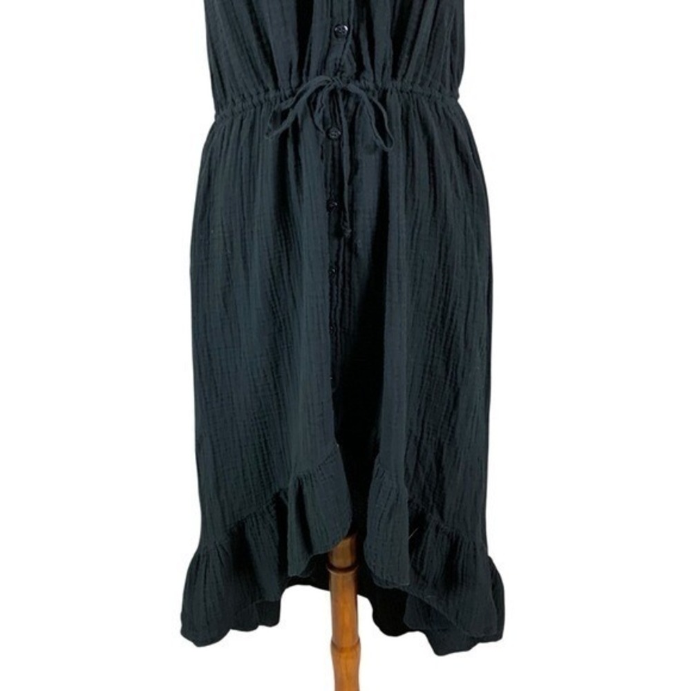 Stark X Black Button Front Ruffle Midi Dress Drawstring Waist Cotton Medium - Picture 3 of 8